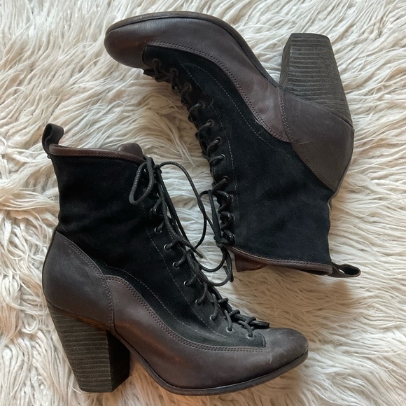 Rag & Bone Black Brown Suede Leather Lace-Up Heeled Classic Combat Boot EUC 41 - Picture 1 of 9